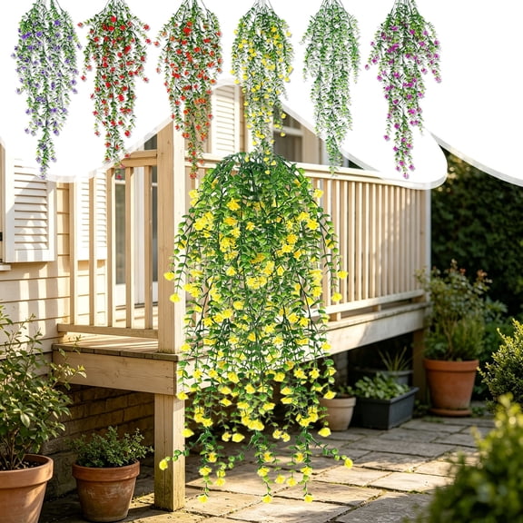 UV Resistant Artificial Hanging Plant Vines with Eucalyptus Leaves, Realistic Faux Flower Basket Wall Decor, Vivid Ornament for Home Porch, Balcony, Garden and Outdoor Courtyard Layout