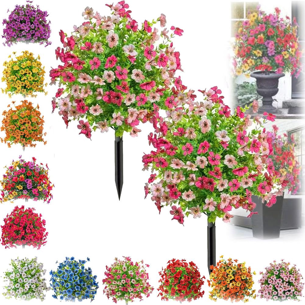 UV Resistant Artificial Outdoor Flowers 1/2PCS faux topiary ball plants UV protected realistic design with ground stakes for garden yard porch and planter spring decor