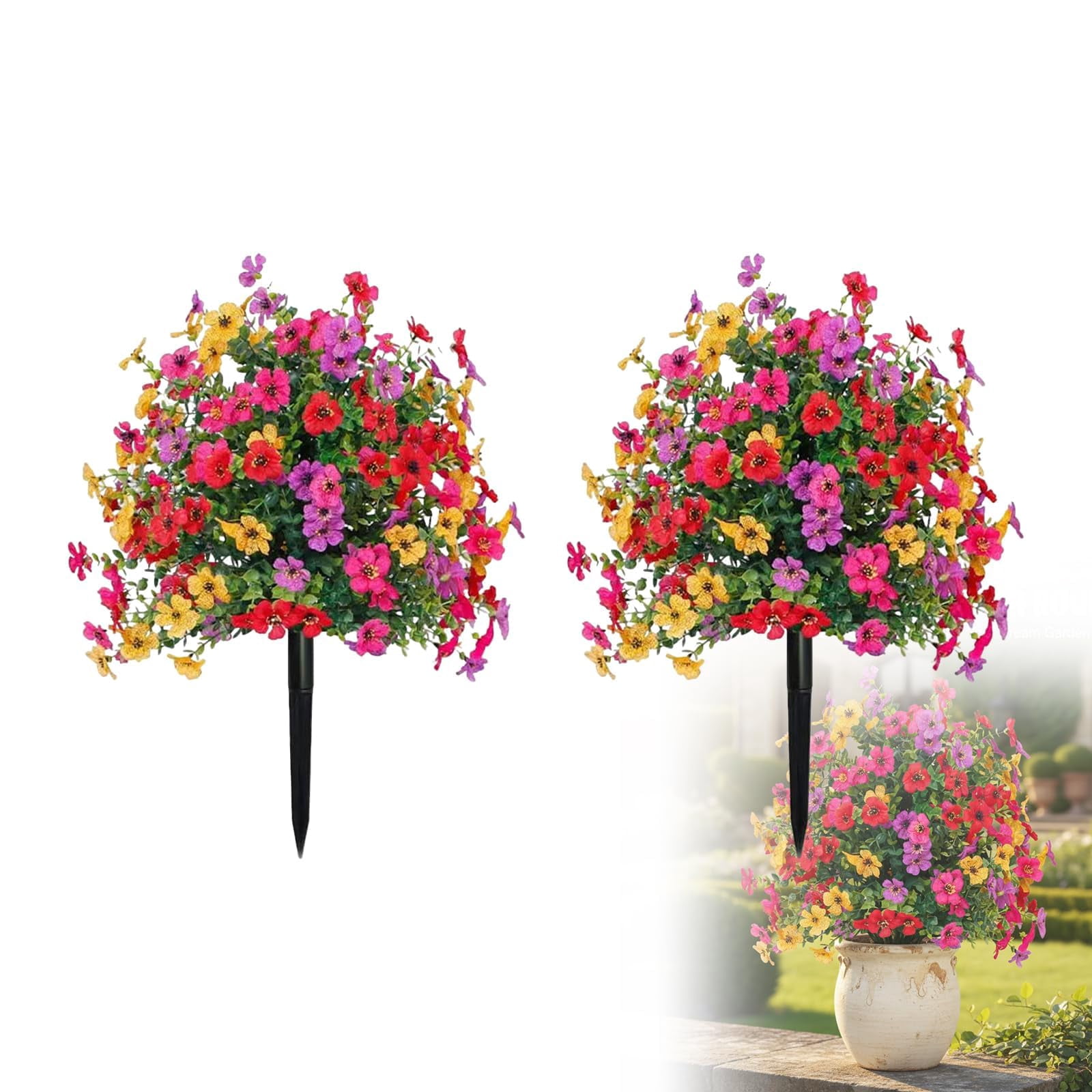 UV Resistant Artificial Outdoor Flowers, 22"  Faux Flowers with Ground Stakes for Outdoor Yard & Lawn, Farmhouse Porch Patio Wedding Decor