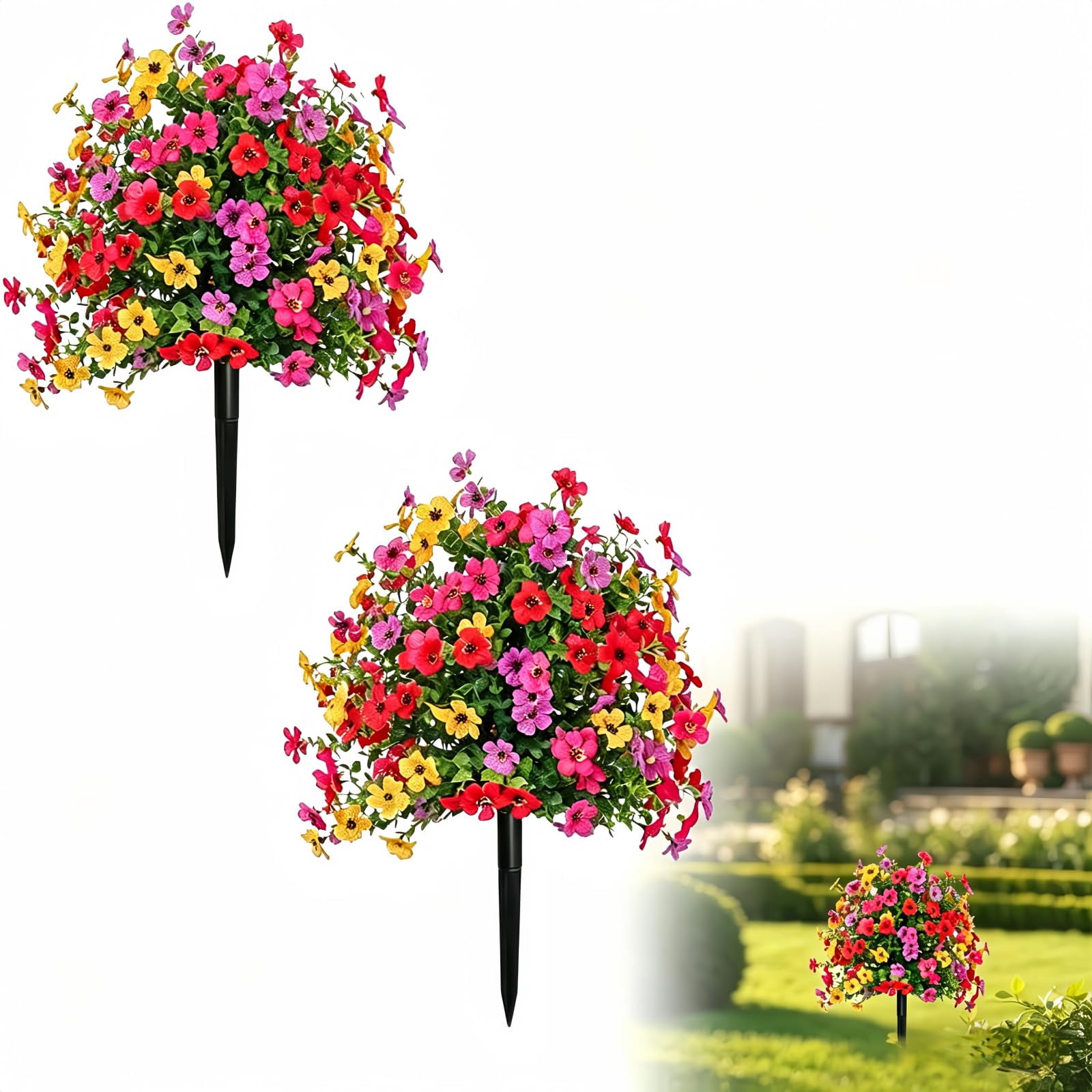 UV Resistant Artificial Outdoor Flowers 22 inch lifelike petunia design fade resistant material with stakes for garden yard porch spring summer decor