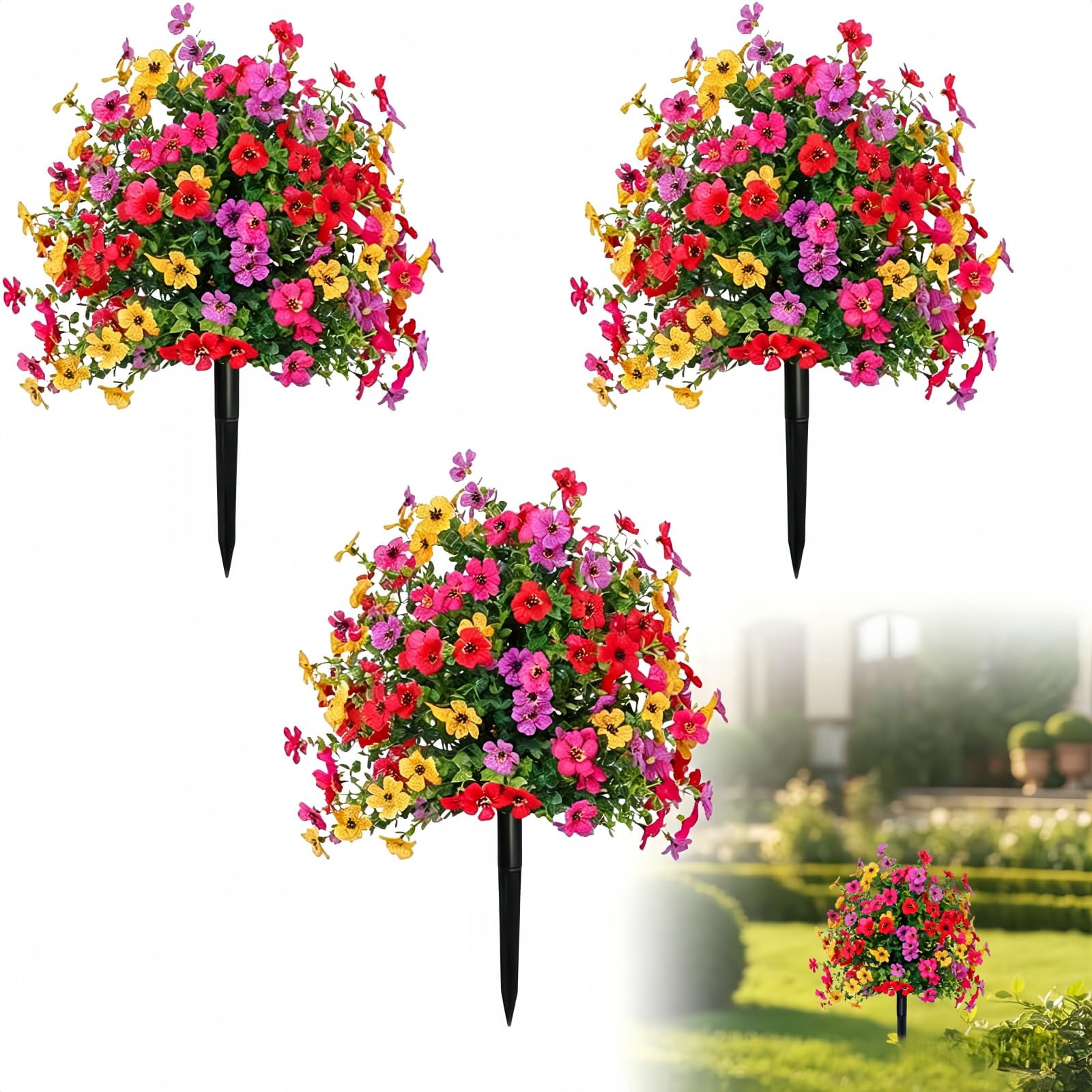 UV Resistant Artificial Outdoor Flowers 22 inch lifelike petunia design fade resistant material with stakes for garden yard porch spring summer decor