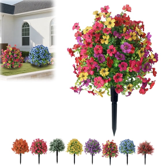 UV Resistant Artificial Outdoor Flowers with Ground Stakes – Colorful Fake Violets of 23.6*15.7in, No Fade Waterproof Silk Plants for Spring Summer Porch Garden Decor