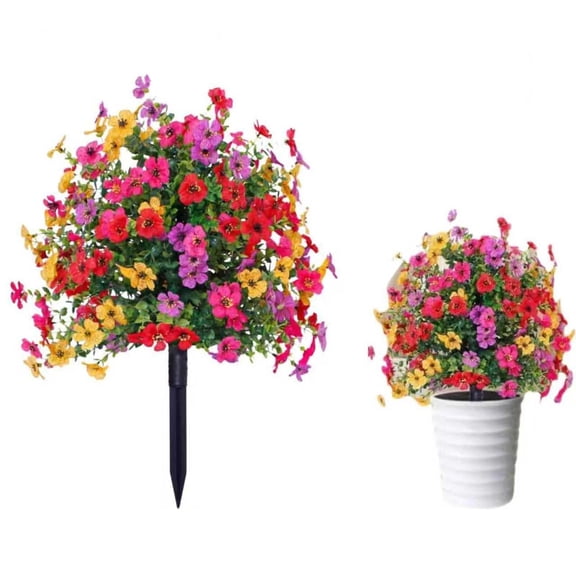 UV Resistant Artificial Outdoor Flowers with Ground Stakes, Weather & Fade Resistant, No Daily Maintenance, Waterproof Fade Proof for Garden Po Violet
