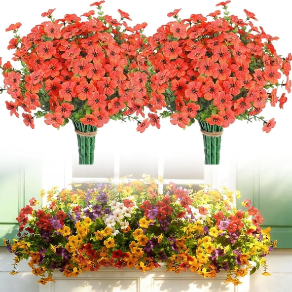UV Resistant Colorful Artificial Flowers for Outdoors, Faux Flowers for Planter Porch Patio Yard Garden, 12/24 Bundles