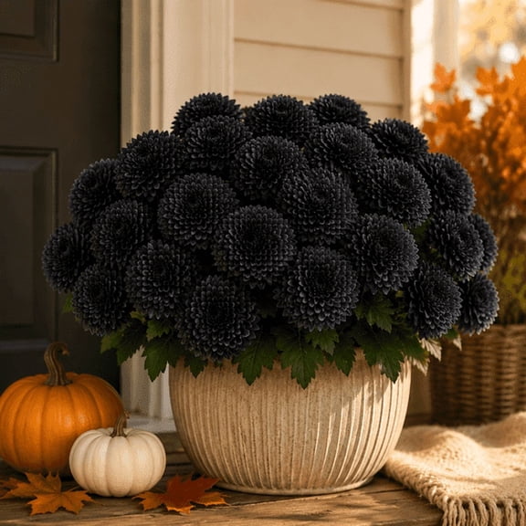 UV Resistant Faux Fall Mums Flowers, 9‑Head Silk Chrysanthemum Bush for Outdoor Porch, Planters and Farmhouse Decoration