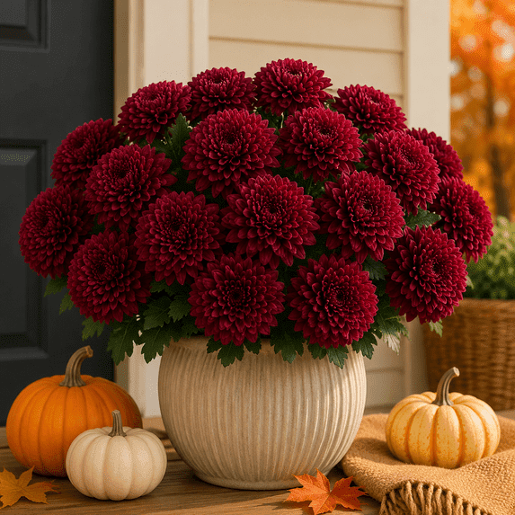 UV Resistant Faux Fall Mums Flowers, 9‑Head Silk Chrysanthemum Bush for Outdoor Porch, Planters and Farmhouse Decoration