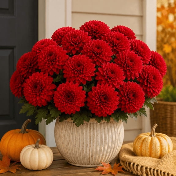 UV Resistant Faux Fall Mums Flowers, 9‑Head Silk Chrysanthemum Bush for Outdoor Porch, Planters and Farmhouse Decoration