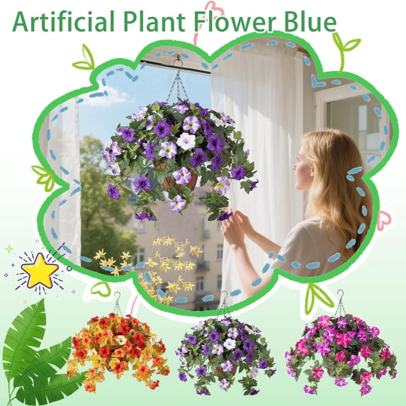 UV Resistant Hanging Artificial Flower Basket Realistic Silk Floral for Outdoor Porch Patio Garden Decor, Weatherproof Faux Floral for Exterior Home Styling