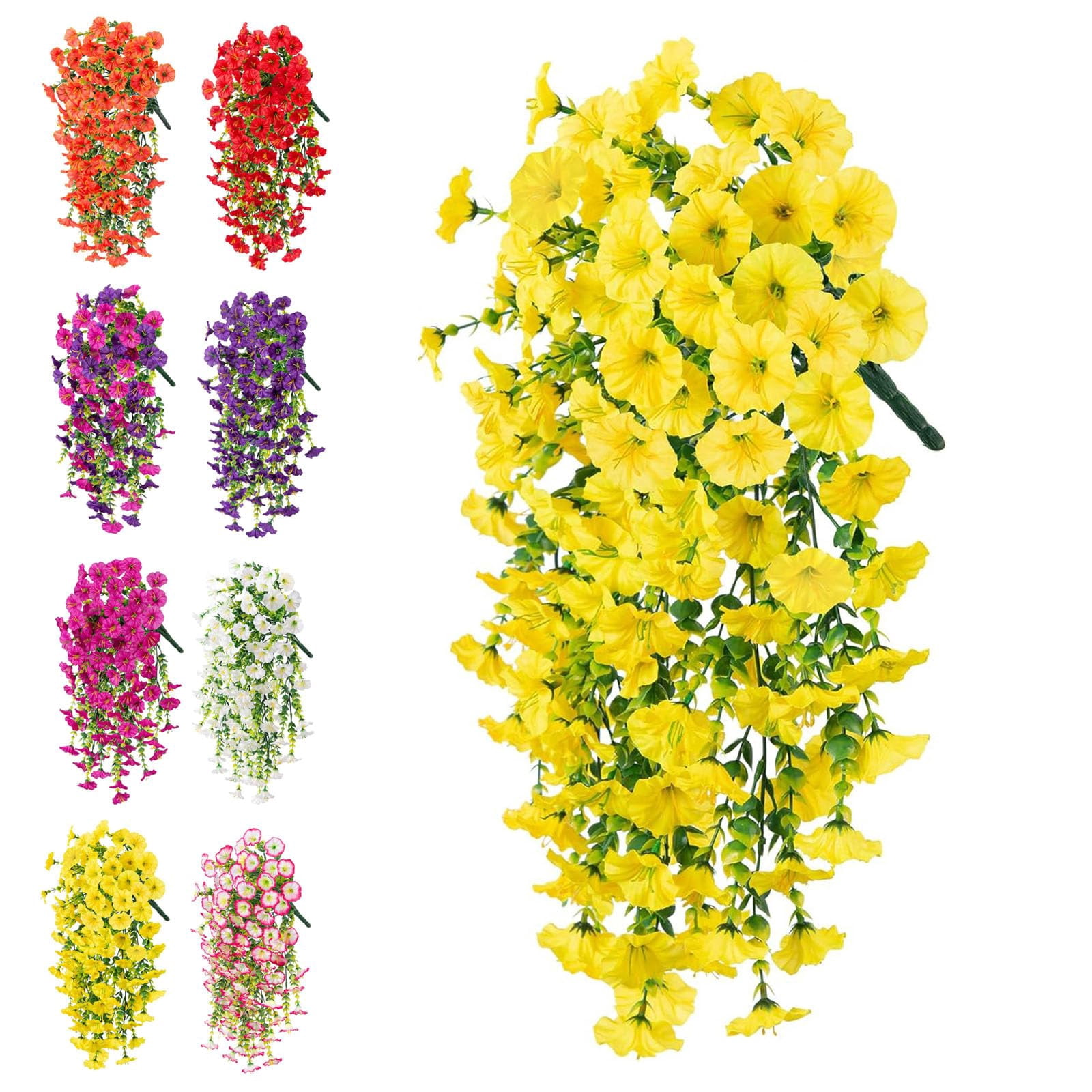 UV Resistant Hanging Artificial Morning Glory Vine – No Fade Fake Flowers for Outdoors, 29.5″ Weatherproof Plastic Garland for Front Porch, Window Box, Hanging Garden