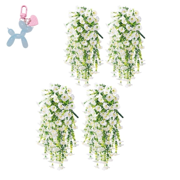 UV Resistant Hanging Artificial Morning Glory Vine Flowers, White Faux Cascading Petunias for Outdoor Planters Porch Patio Garden Decor 