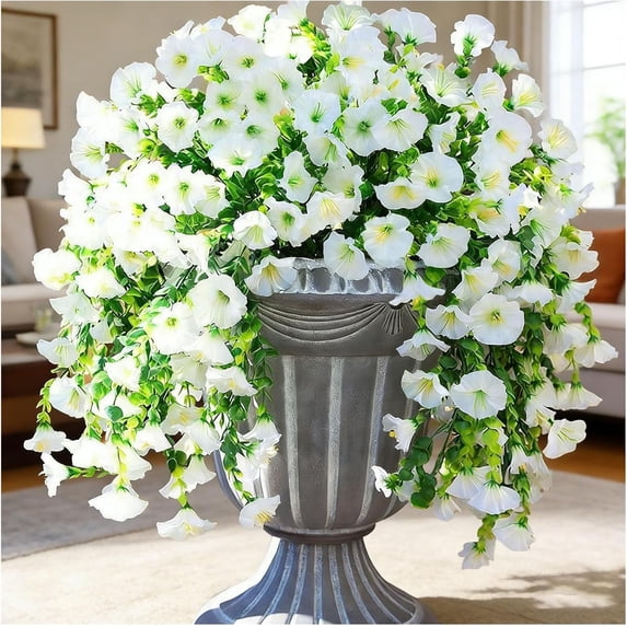 UV Resistant Hanging Artificial Morning Glory Vine, Realistic Faux Flower Spring Artificial Flowers, for Outdoors, Indoor, Planters, Garden, Porch and Window