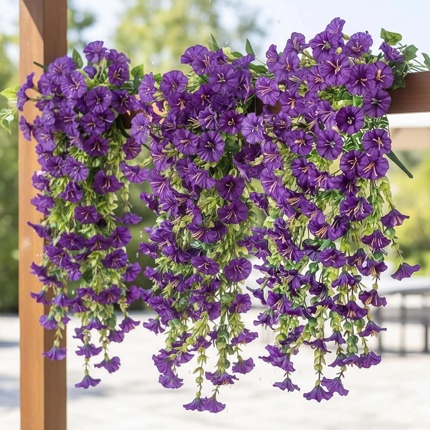 UV Resistant Hanging Artificial Morning Glory Vine, Spring Artificial Flowers for Decoration, Hanging Flowers Silk Petunia, Realistic Faux Flower Plants for Home Porch Patio Garden