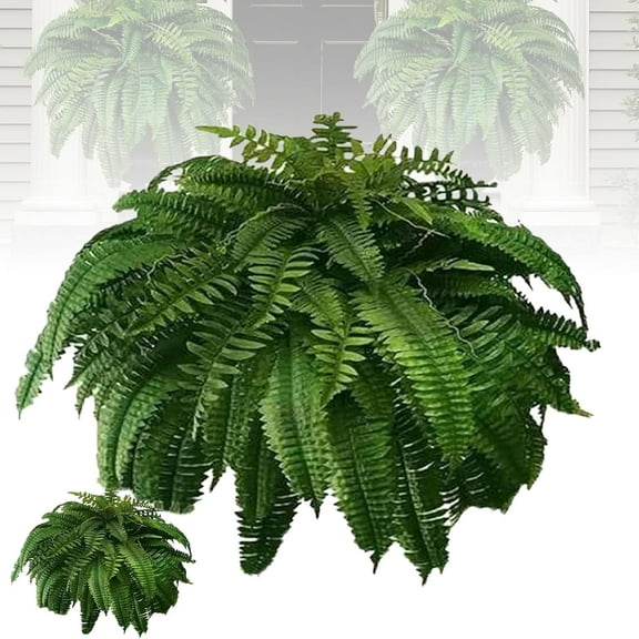 UV Resistant Lifelike Artificial Boston Fern, 2024 New Faux Boston Ferns Outdoor Planter Large, Artificial Plants Outdoor, Fake Ferns, Ferns Live Plants Outdoor (1, 60 Leaves)