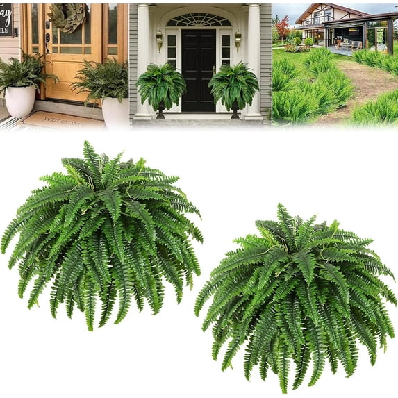 UV Resistant Lifelike Artificial Boston Fern, 2025Upgrade Faux Artificial Ferns for Outdoors Large, 28/38/60/88 Leaves Silk Ferns Hanging Baskets for Porch Window Home Décor