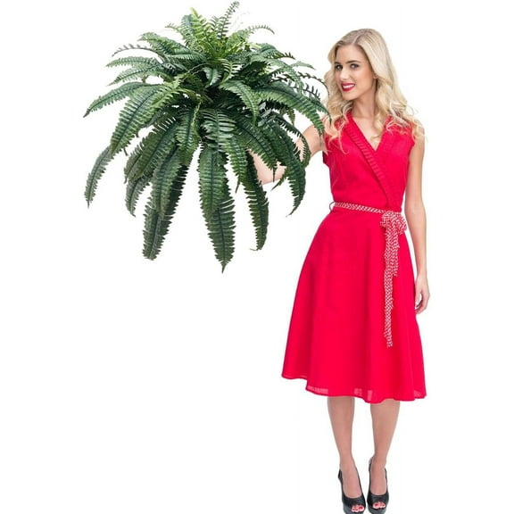UV Resistant Lifelike Artificial Boston Fern, Artificial Ferns for Outdoors, Fake Boston Fern Greenery Outdoor UV Resistant No Fade Faux Plastic Plants Garden Porch Window Decorating (32 leaves 1pc)
