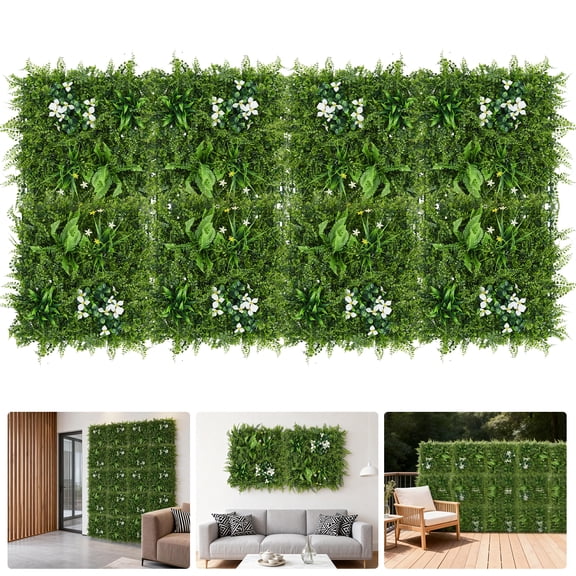 UV Resistant Realistic Artificial Boxwood, Fern & Bougainvillea Greenery Wall Panels Faux Plant Privacy Screen for Fence, Patio, Balcony, Wedding & Home Decor 8 Pieces, 50x50CM