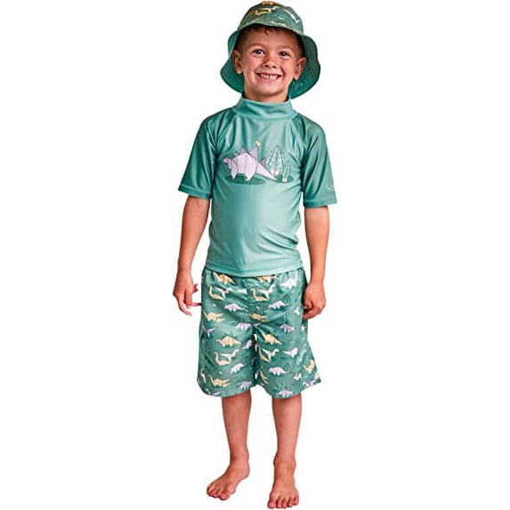 UV SKINZ Boys' Toddlers' UPF 50+ Swim Set 3-Piece, Green 2T