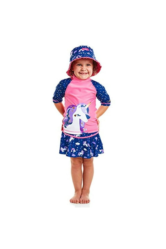 UPF 50+ Girls 3-Piece Swim Set (12/18m, Bubblegum Unicorn)