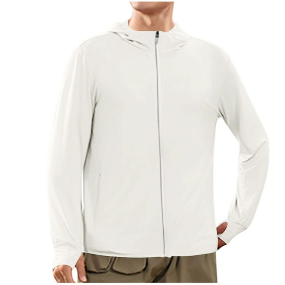 UV Spf Top Shirts for Mens Summer Rash Guard Sun Protection Hoodie Front Zipper Long Sleeve Shirts UV Spf Tees Shirts Ultra Soft Athletic Stretch Blouses Light Breathable Sun-Protective Clothing
