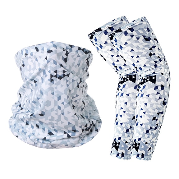 UV Sun Protection Arm Sleeves with Face Cover, Bandana Neck Gaiter Scarf Ice Silk Cooling Sleeves Set, for Women Men Summer Outdoor Activities Supplies