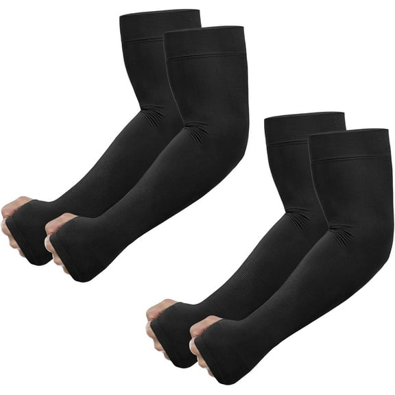 UV Sun Protection Arm Sleeves with Thumb Hole for Men Women Youth, Cooling Sleeve to Cover Tattoo, Mid-Compression