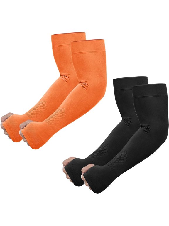 UV Sun Protection Arm Sleeves with Thumb Hole for Men Women Youth, Cooling Sleeve to Cover Tattoo, Mid-