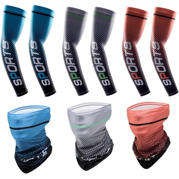 3 Sets UV Sun Protection Compression Arm Sleeves with Balaclava Face Mask Cooling Sport Sleeves for Men Women