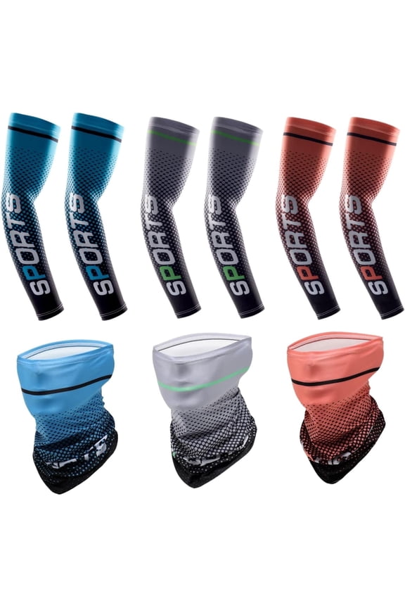 3 Sets UV Sun Protection Compression Arm Sleeves with Balaclava Face Mask Cooling Sport Sleeves for Men Women