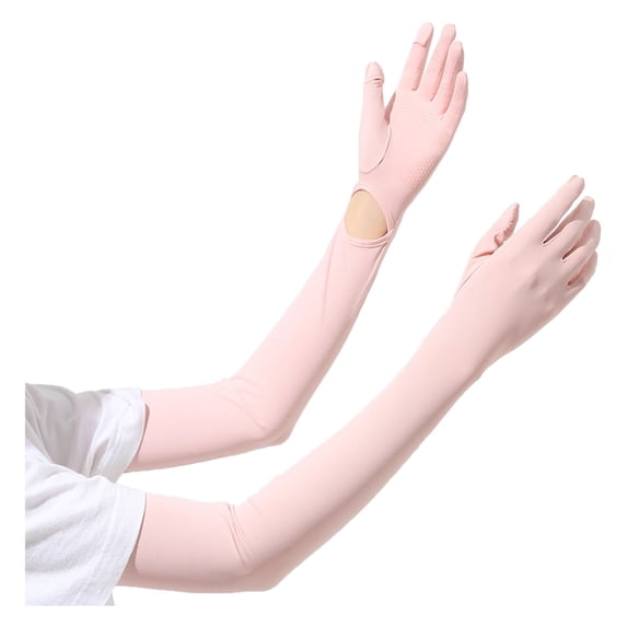 UV Sun Protection Long Gloves for Women Cooling Ice Silk Touch Screen Anti-Slip Driving Ridinng Arm Sleeves Free Size