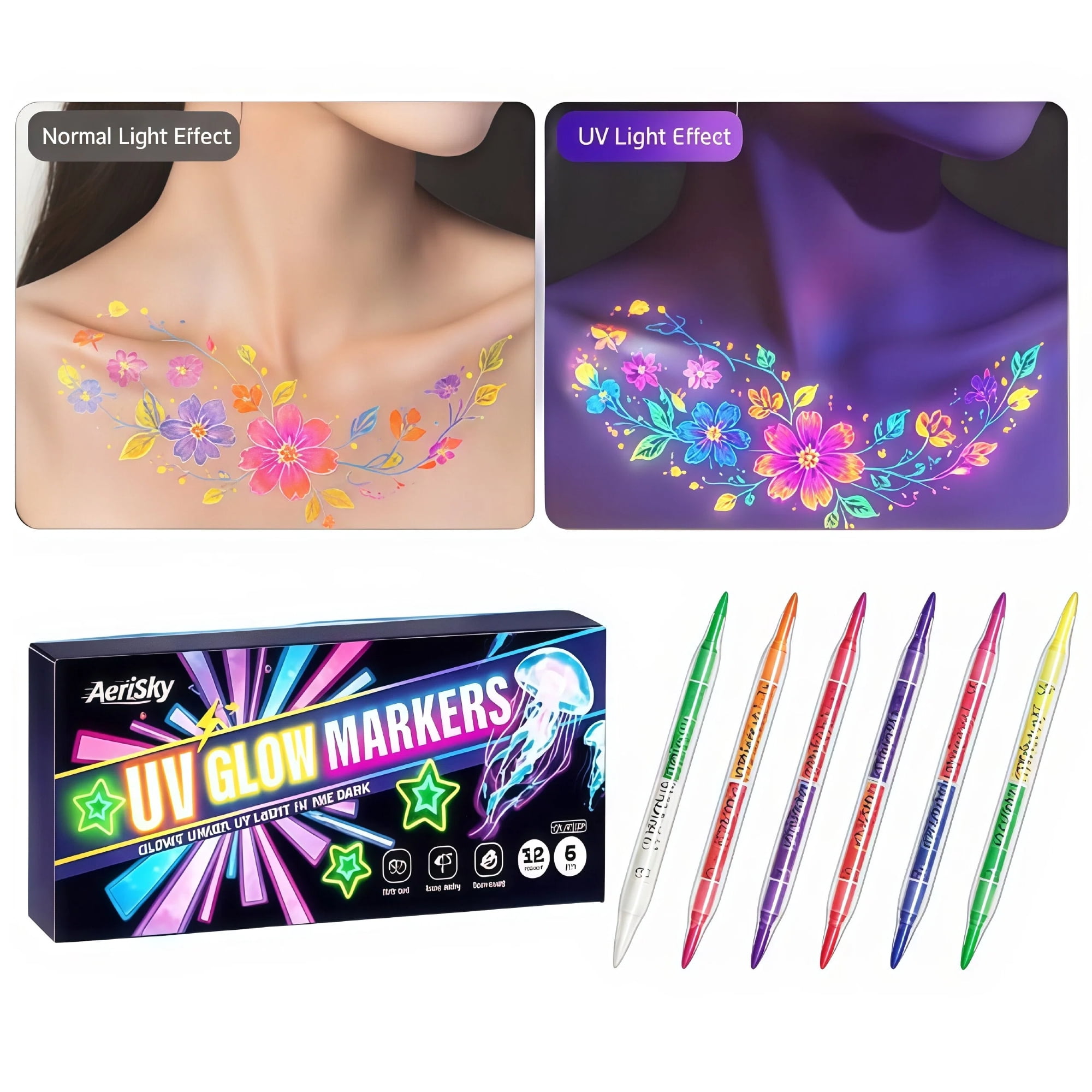 Fall Face Paint Sign UV Tattoo Markers 12 Colors, Neon Face Paint Pens, Temporary Body ...