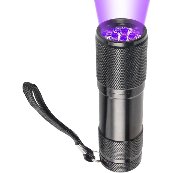 UV Torch, 9 LED Small Ultraviolet Flashlight Powerful Blacklight UV Lamp Light Pets Urine Counterfeit Money Find Dry Stains On Carpets Detector, 3AAA Batteries (Not Included)