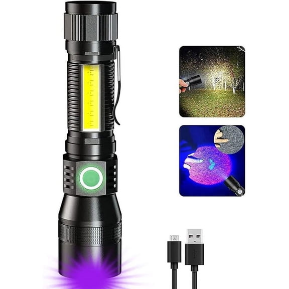 UV flashlight black light, 3-in-1 magnetic flashlight rechargeable, 1000 lumen Tactical LED flashlight, 7 modes waterproof UV light flashlight for camping emergencies pet urine detection