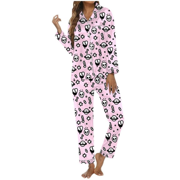 UV protection sleepwear sets for women UPF 50  sun protective pajamas Women's Halloween Themed Printed Long Sleeve Pajama Set Loungewear For Festive Comfort