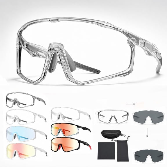 UV400 Photochromic Polarized Safety Glasses - Impact Resistant PC Lens Transition Sunglasses for Sports & Work (Transparent Gray)