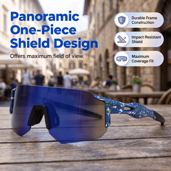 UV400 Photochromic Polarized Safety Glasses - Wraparound Oversize Sports Sunglasses for Men & Women, Lightweight Frame for Cycling, Driving, Fishing & Hiking