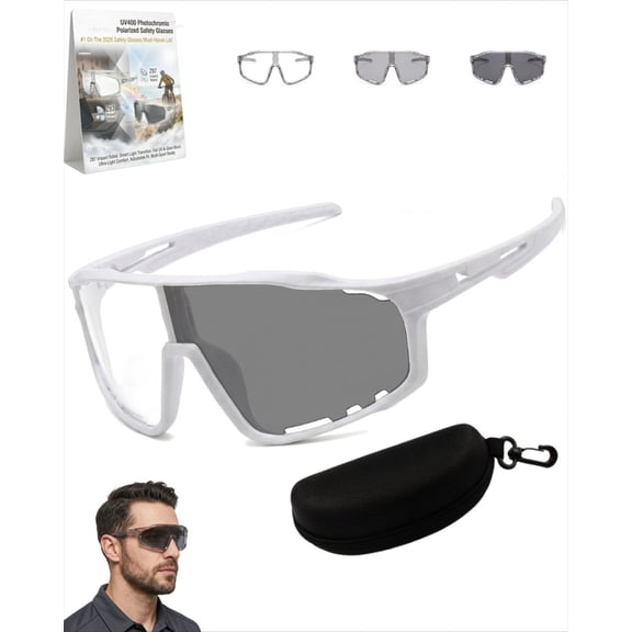 UV400 Photochromic Polarized Safety Glasses Z87 Auto Transition Sunglasses Outdoor Impact Resistant Protective Eyewear