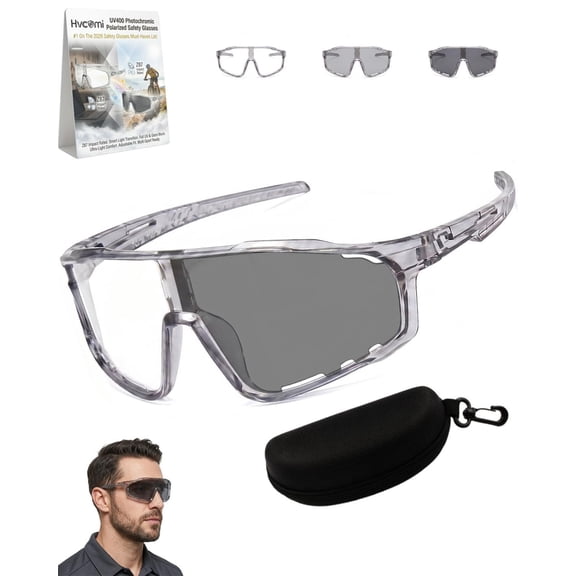UV400 Photochromic Polarized Safety Glasses Z87 Auto Transition Sunglasses Outdoor Impact Resistant Protective Eyewear