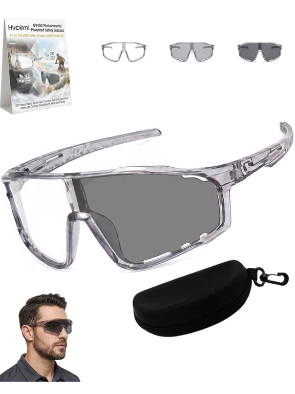 UV400 Photochromic Polarized Safety Glasses Z87 Auto Transition Sunglasses Outdoor Impact Resistant Protective Eyewear
