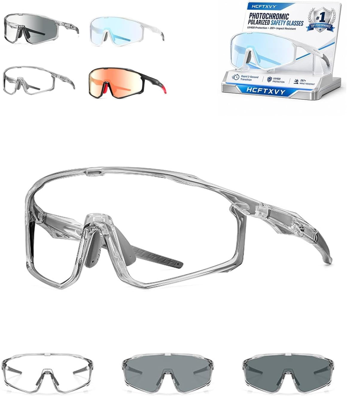 UV400 Polarized Photochromic Safety Glasses, PC Lens Impact Resistant ...