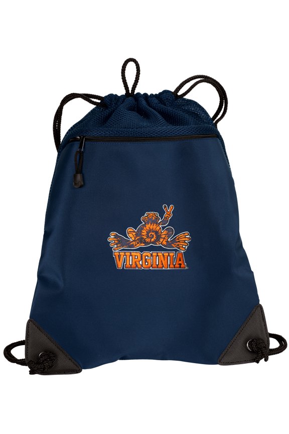 UVA Peace Frog Cinch Pack Backpack TWO SECTION University of Virginia Peace Frogs Drawstring Bag with Unique Mesh & Microfiber Sections