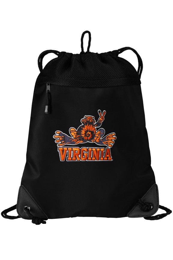 UVA Peace Frog Drawstring Bag TWO SECTION University of Virginia Peace Frogs Cinch Pack Backpack - Unique Mesh & Microfiber