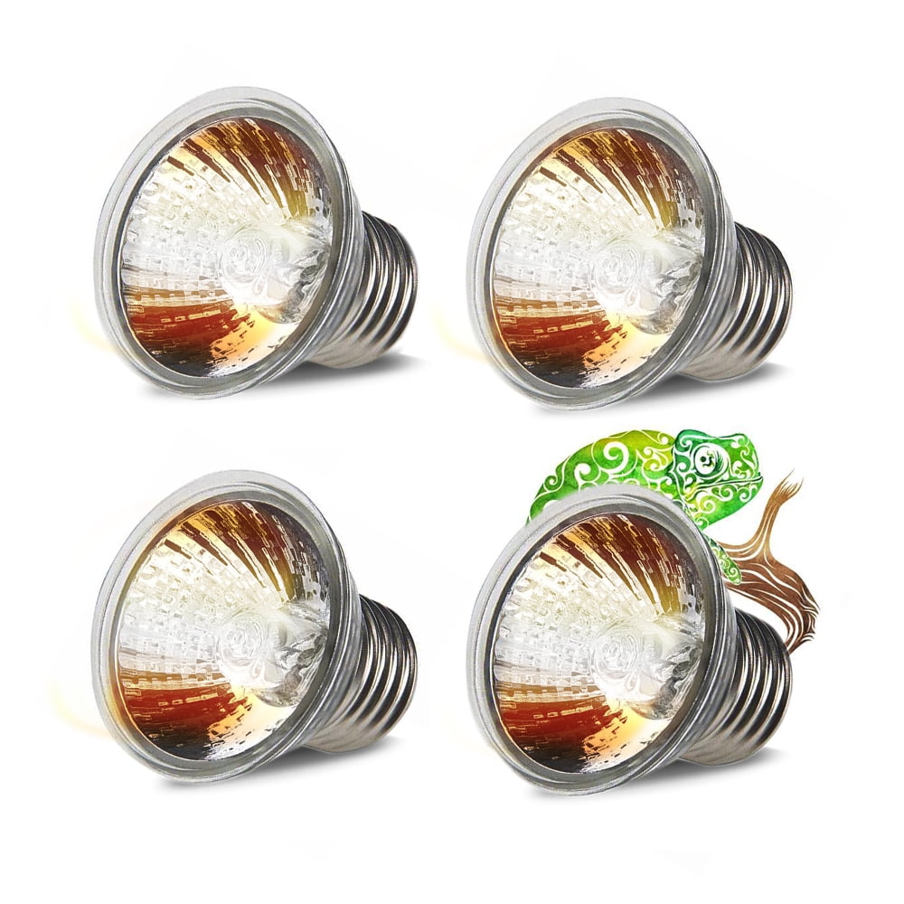UVA UVB Reptile Light Bulbs 4 Pack 50W,Basking Light Heat Lamp for Reptiles and Amphibian Tank Terrariums Cage for Turtle,Bearded Dragon, Works with Various Lamp Fixtures Come with UV Test Card