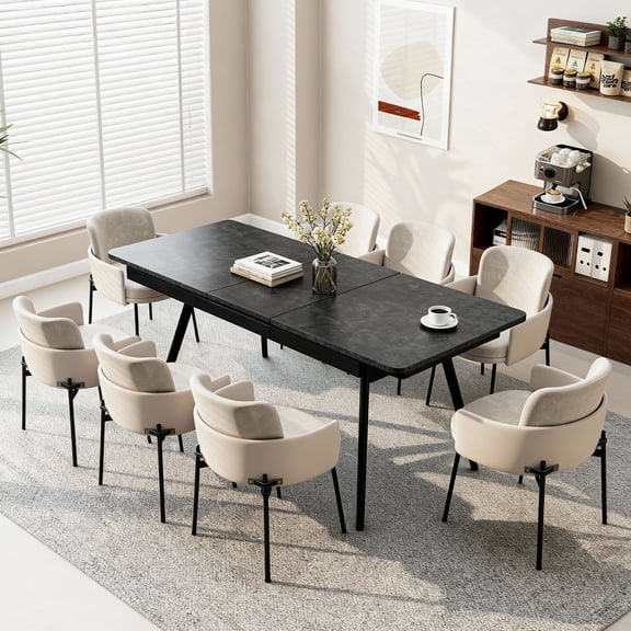 47.2"-59" Extendable Dining Room Table for 4-8, Modern Wood Dining Table for Small Spaces, Kitchen, Space Saving Hidden Leaves, Black Lava