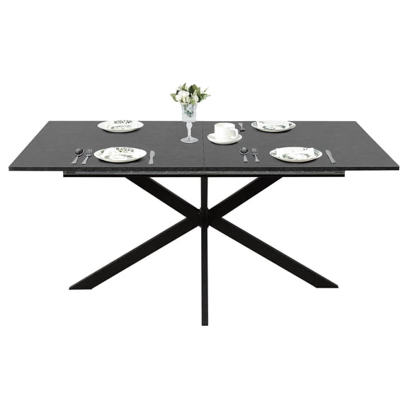 UVANIOHOM 62.99’’-78.74’’ Extendable Dining Table - Hidden Storage, Farmhouse Style Space Saver, Seats 4-8 People For Dining Room/ Kitchen/ Office, Black Lava