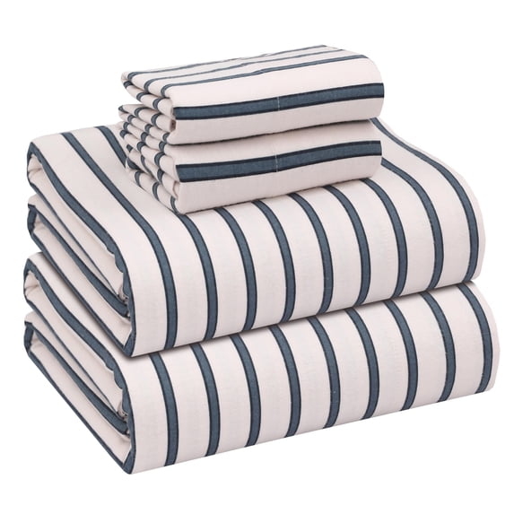 Ruvanti Flannel Sheets Queen Size 4 Pcs - 100% Cotton Double Brushed Bed Sheets, Deep Pockets 16 Inches Queen Sheet Set, All Seasons Breathable, Extra Soft & Comfy, Navy Mood