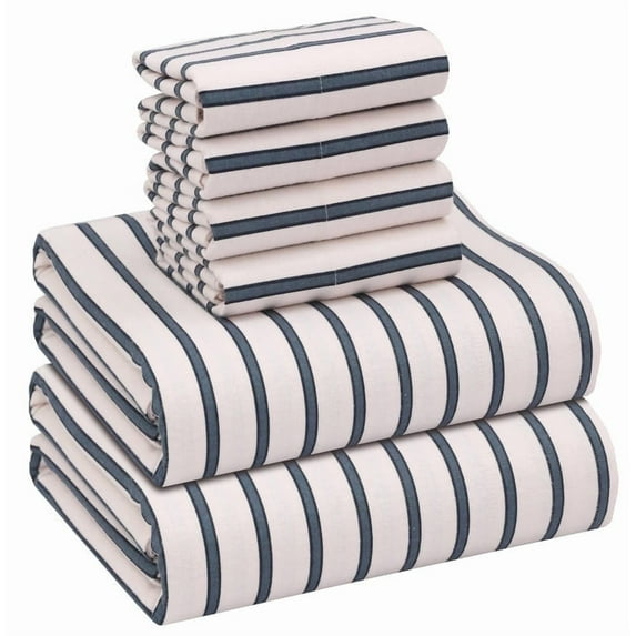 Ruvanti Flannel Sheets Queen Size 6 Pcs - 100% Cotton Double Brushed Bed Sheets, Deep Pockets 16 Inches Queen Sheet Set, All Seasons Breathable, Extra Soft & Comfy, Navy Mood