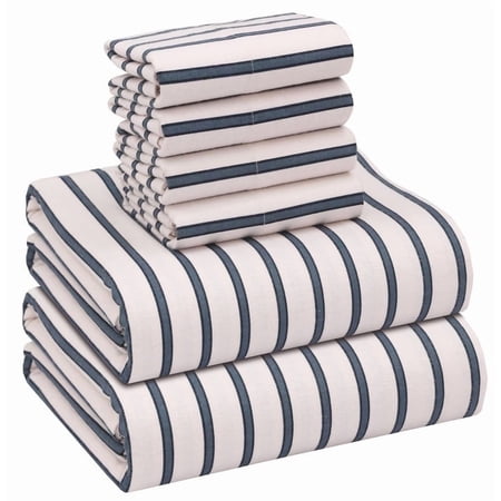 Ruvanti Flannel Sheets Queen Size 6 Pcs - 100% Cotton Double Brushed Bed Sheets, Deep Pockets 16 Inches Queen Sheet Set, All Seasons Breathable, Extra Soft & Comfy, Navy Mood