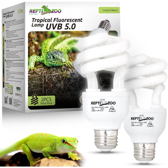 UVB Light for Tropical Reptile, 2 Pack 5.0 15W UVA UVB Reptile Light Bulb, UVB Lamp for Crested Gecko Leopard Gecko Frog Toad Snake Chameleon
