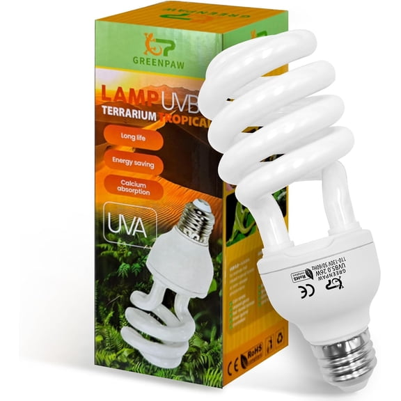 UVB Reptile Light, 5.0 26W UVA UVB Light for Reptiles, Spiral Compact Fluorescent UVB Bulb for Chameleons Tortoise Iguanas and Snakes