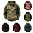thumbnail image 1 of UVEASISHA 1/4 Zip up Hoodie Mens Quarter-Zip Hooded Sweatshirt Raglan Long Sleeve Cargo Hoodies Colorblock Vintage Drawstring Pullover with Multi Pocket Green M, 1 of 6